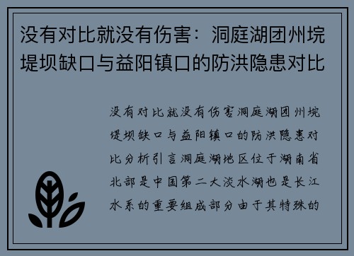 没有对比就没有伤害：洞庭湖团州垸堤坝缺口与益阳镇口的防洪隐患对比分析