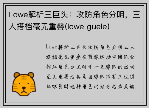 Lowe解析三巨头：攻防角色分明，三人搭档毫无重叠(lowe guele)