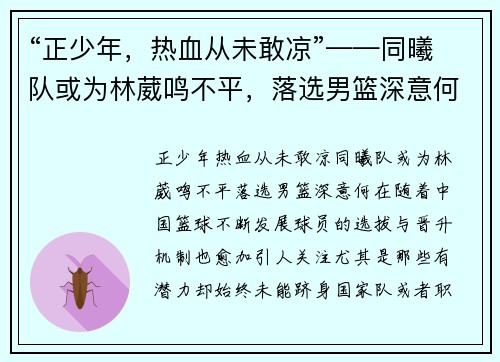 “正少年，热血从未敢凉”——同曦队或为林葳鸣不平，落选男篮深意何在